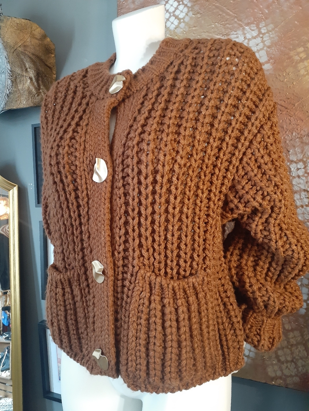 Zara Nwot Chunky Knit Pocket Cardigan Sweater -  Caramel Brown